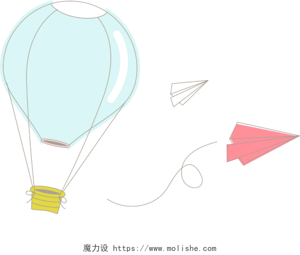 卡通装饰热气球纸飞机矢量素材